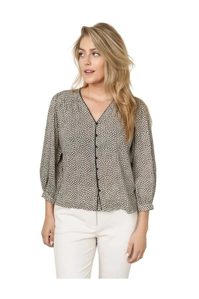 Closed Blouses Gathered Blouse C94282 247 P1 Ecru Gray 4 Closed Blouses Gathered Blouse C94282 247 P1 Ecru Gray - Afbeelding 2